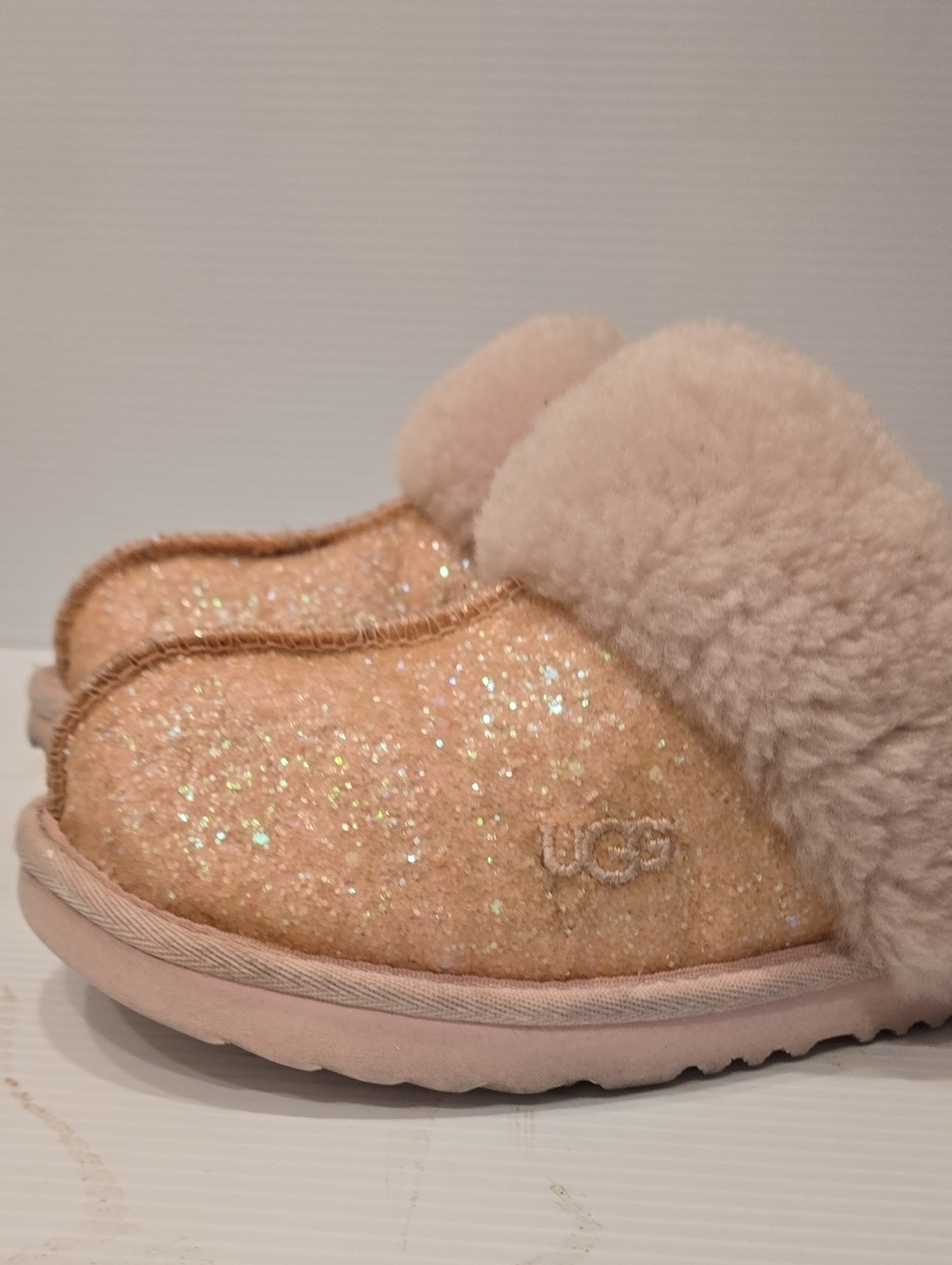 UGG Blush Pink Glitter Shearling Clog Slippers